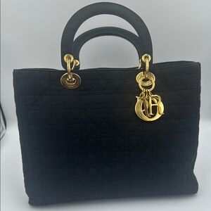 Lady Dior Black and Gold Tote with Signature Charms & Dust Bag